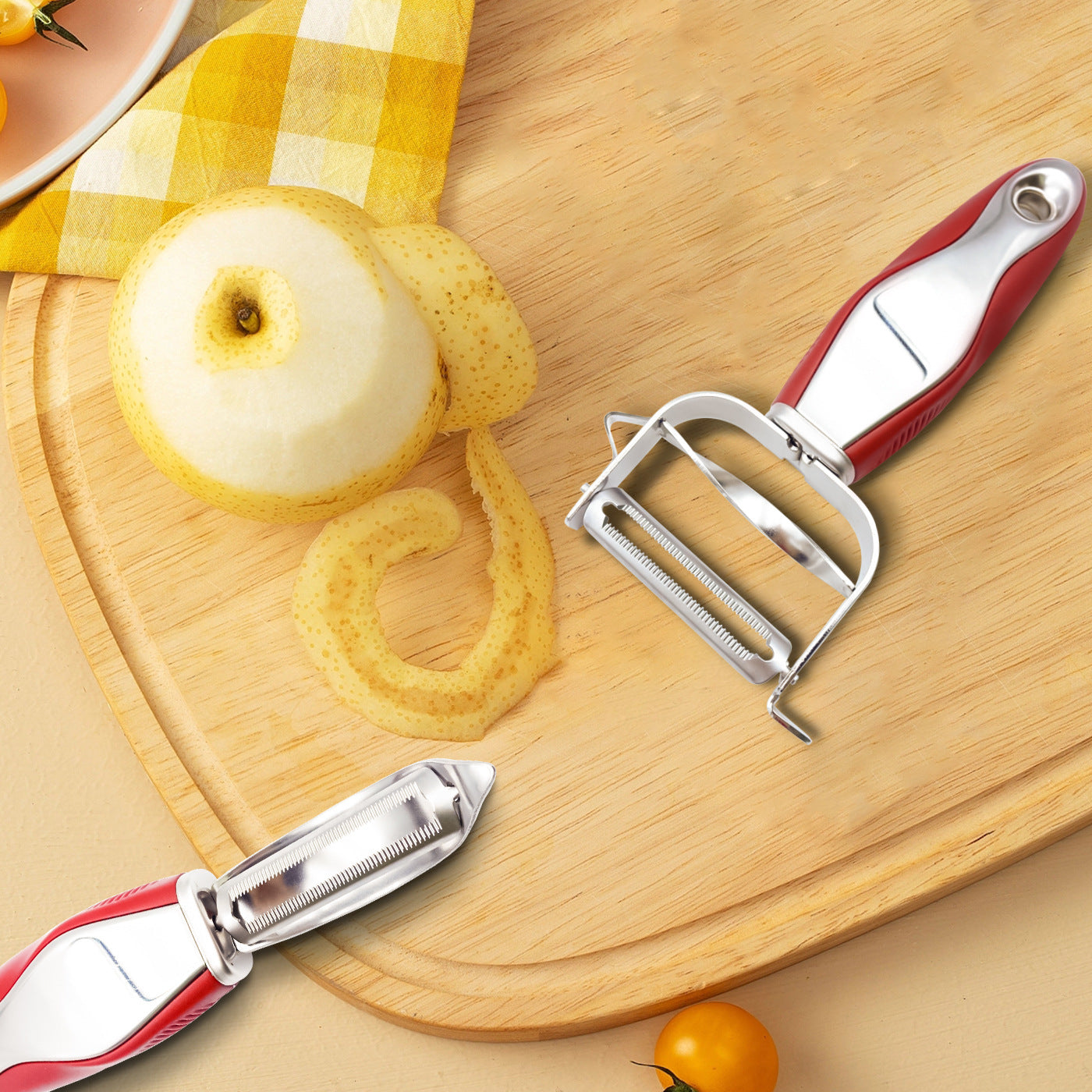 Stainless steel peeler with soft rubber handle, kitchen fruit and household multifunctional scraper