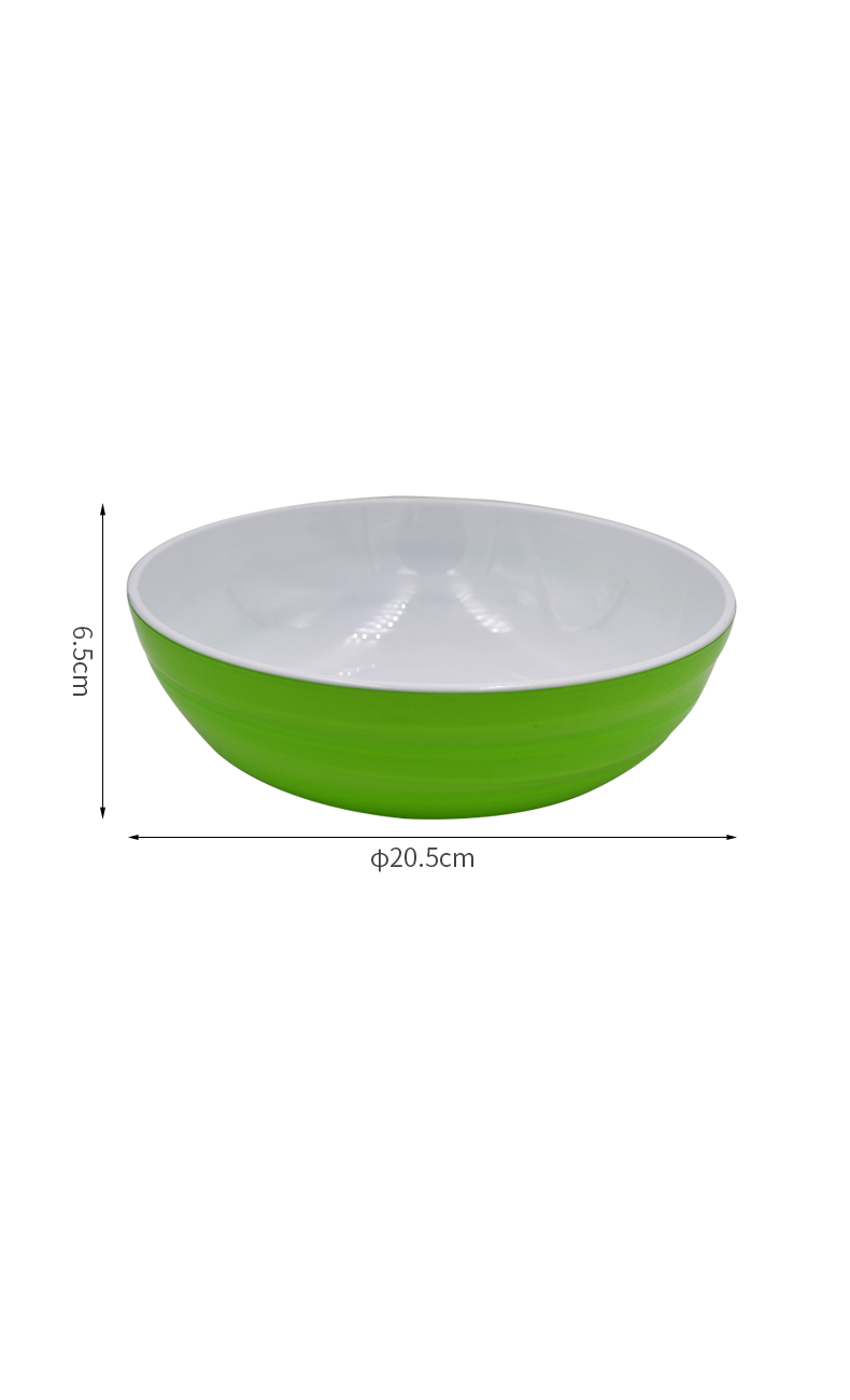 Circular two-color plastic bowl, large-diameter colored bowl, imitation ceramic bowl, food grade fruit and vegetable salad bowl