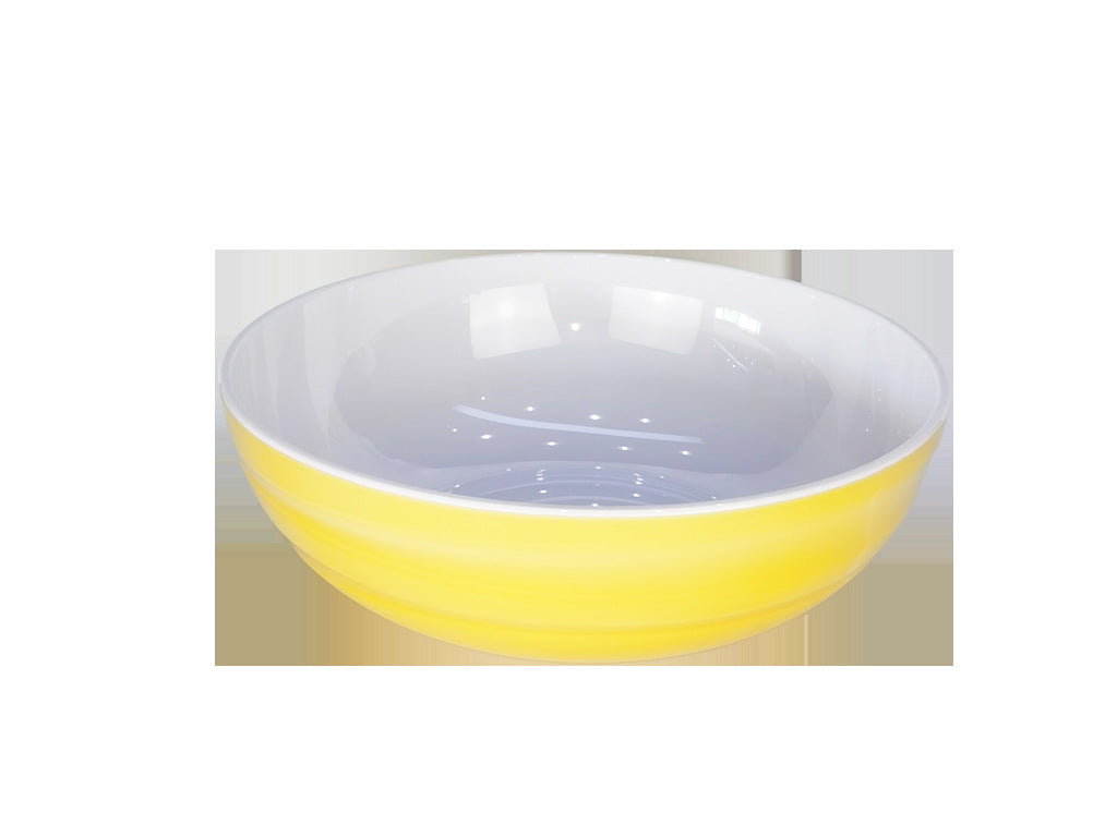 Circular two-color plastic bowl, large-diameter colored bowl, imitation ceramic bowl, food grade fruit and vegetable salad bowl