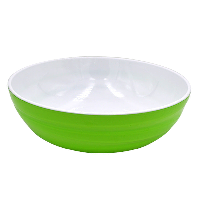 Cross border source circular two-color plastic bowl, large-diameter colored imitation ceramic bowl, food grade fruit and vegetable salad bowl