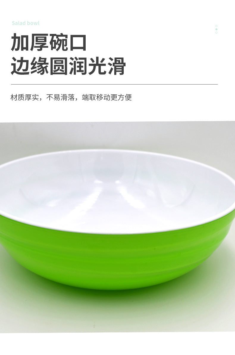 Cross border source circular two-color plastic bowl, large-diameter colored imitation ceramic bowl, food grade fruit and vegetable salad bowl