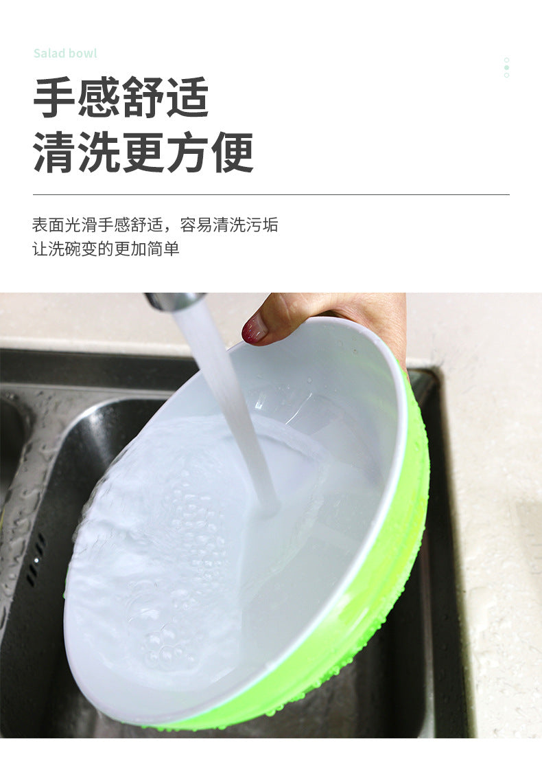 Cross border source circular two-color plastic bowl, large-diameter colored imitation ceramic bowl, food grade fruit and vegetable salad bowl