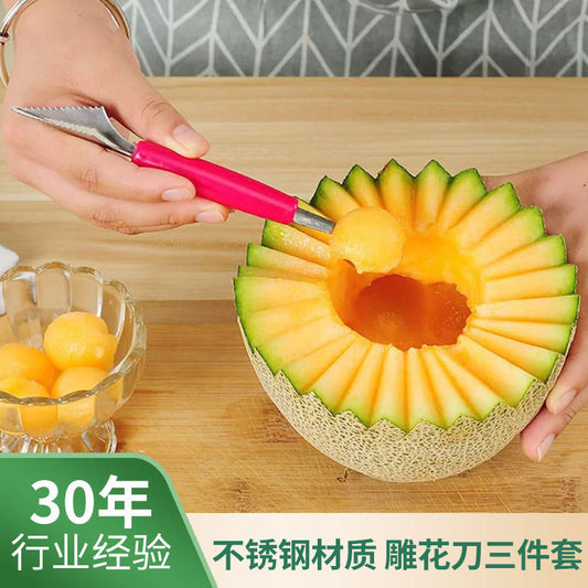 Potato grid wavy cut flower knife, stainless steel carving set, fruit ball digger, cucumber spiral coiling flower knife