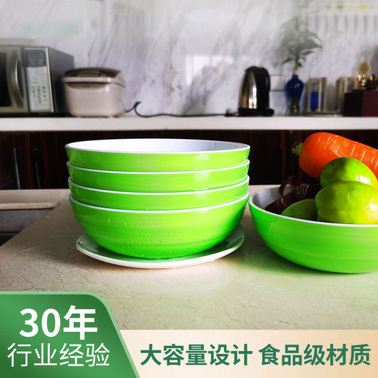 Circular two-color plastic bowl, large-diameter colored bowl, imitation ceramic bowl, food grade fruit and vegetable salad bowl