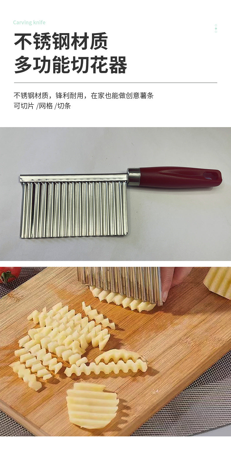 Potato grid wavy cut flower knife, stainless steel carving set, fruit ball digger, cucumber spiral coiling flower knife